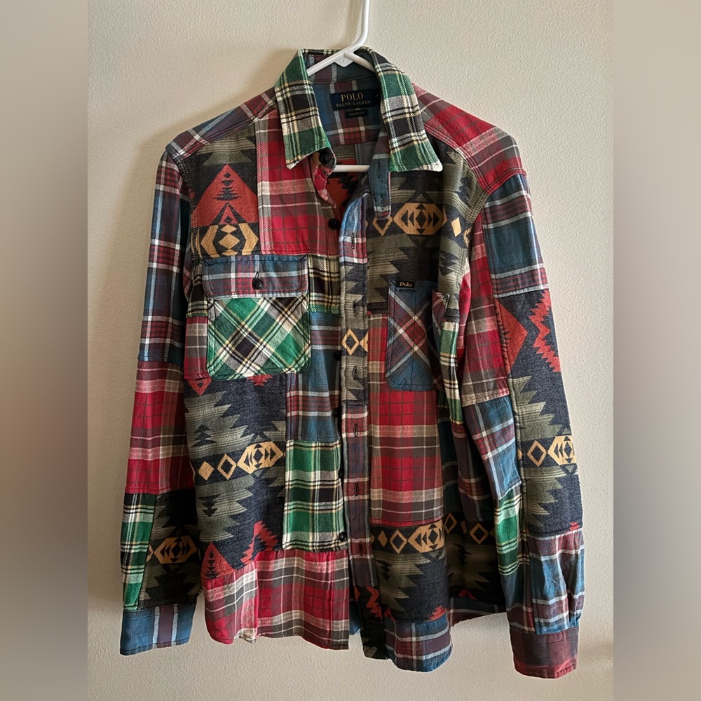 O Ls Western Flannel Patchwork - Medium - Like new ♥️